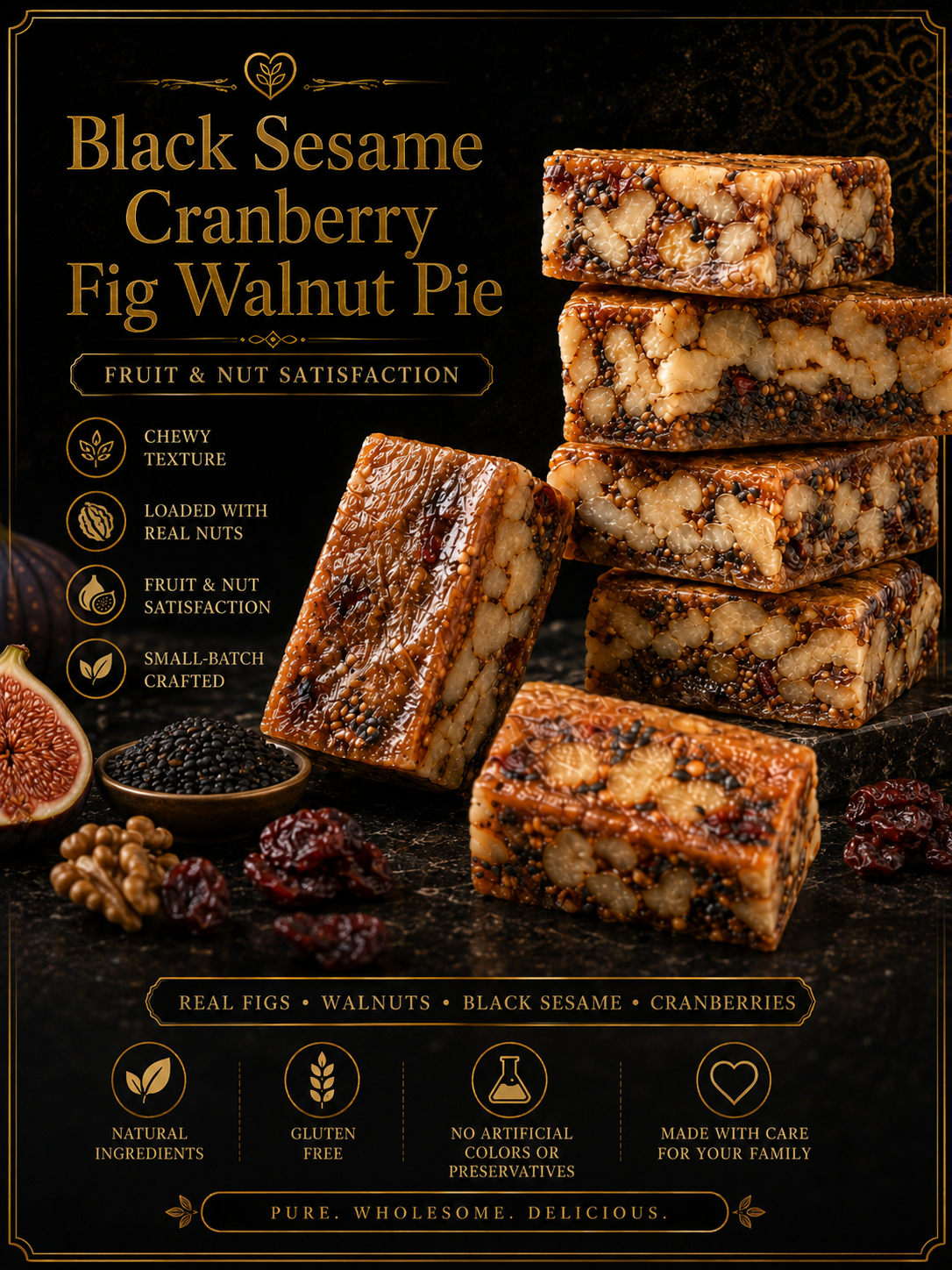 🥧 Black Sesame Cranberry Fig Walnut Pie –🌰 Rich, Chewy, Nutty & Loaded with Real Fruit🍒-Sam