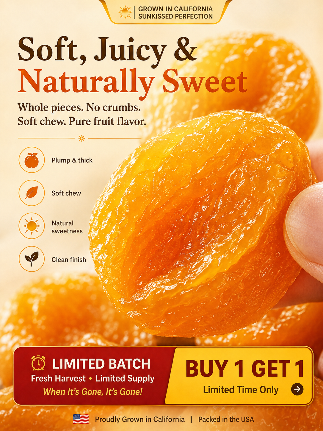 🍑 So Juicy, It’s Hard to Believe They’re Dried! ☀️ California Orchard-Dried Apricots – Soft, Plump & Naturally Sweet-Sam